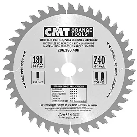 Disc de ferastrau pentru aluminiu CMT 296; 180x2,8x20; Z40; -6°