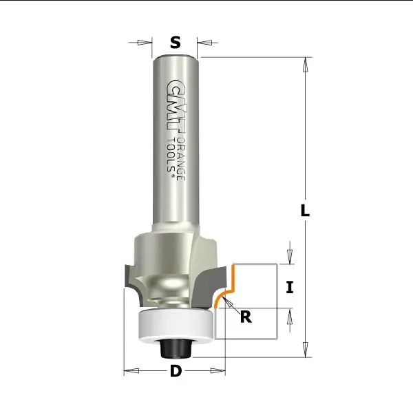 Freza cu raza concava CMT; S=8 mm; D=16,7 mm; cu rulment