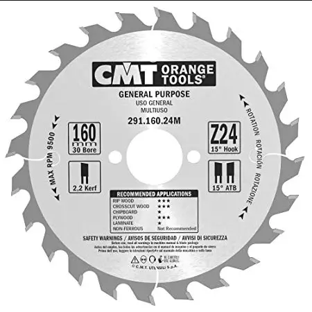 Disc de ferastrau CMT 291; 160x2,2x30; Z24; 15°