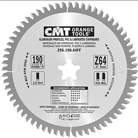 Disc de taiat pentru aluminiu CMT 296; 190x2,8x20; Z64; -6° Disc de taiat pentru aluminiu CMT 296; 190x2,8x20; Z64; -6°
