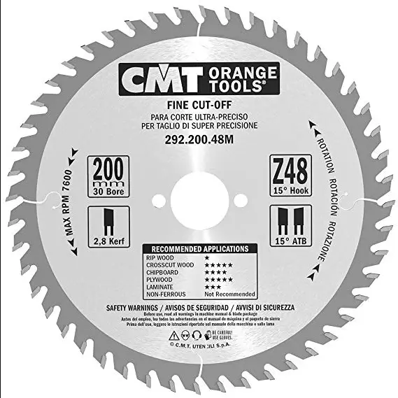 Disc de ferastrau CMT 292; 200x2,8x30; Z48; 15°