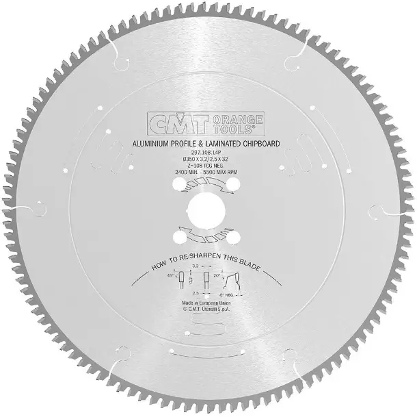 Disc de taiat pentru aluminiu CMT 297; 350x3,2x32; Z108; -6°