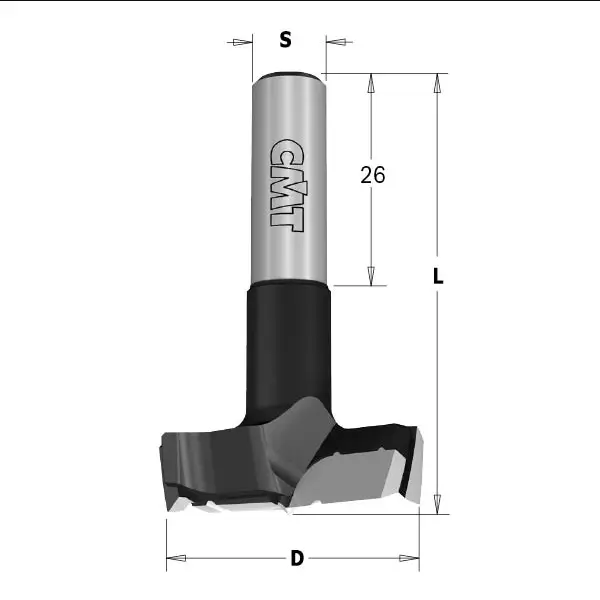 Freza pentru balamale CMT; S=10 mm; D=15 mm