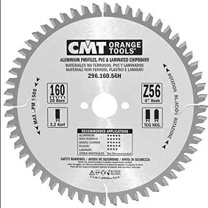 Disc de taiat pentru aluminiu CMT 296; 160x2,2x20; Z56; -6°