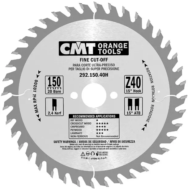 Disc de ferastrau CMT 292; 150x2.4x20; Z40; 15°