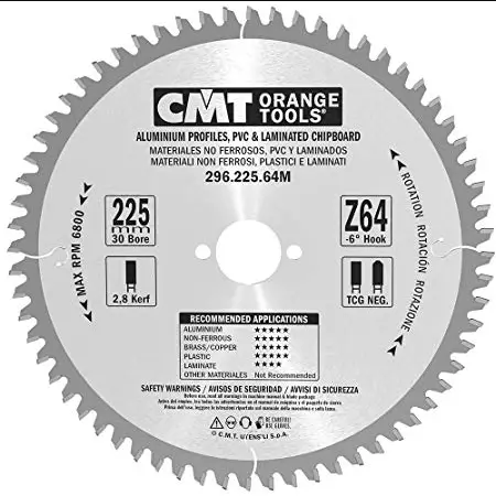 Disc de ferastrau pentru aluminiu CMT 296; 225x2,8x30; Z64; -6°