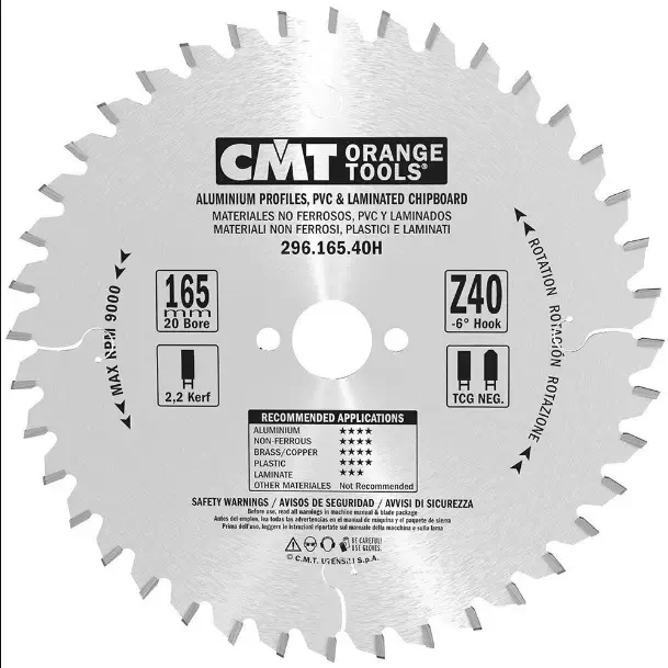 Disc de taiat pentru laminat CMT 296; 165x2,2x20; Z40; -6° Disc de taiat pentru laminat CMT 296; 165x2,2x20; Z40; -6°