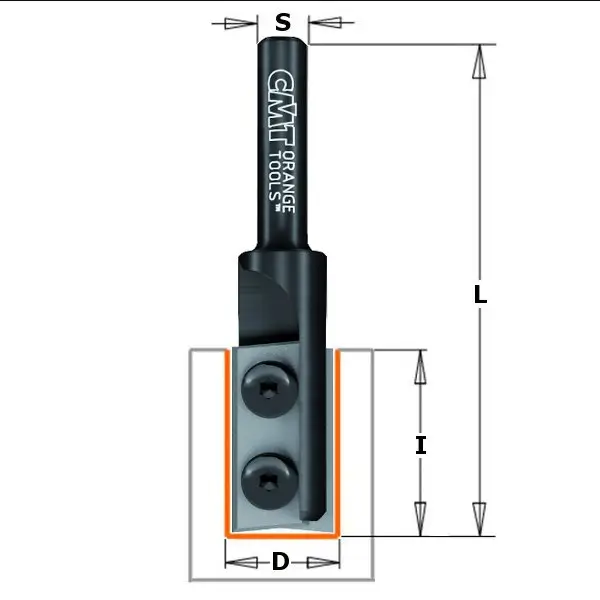 Freza cu taisuri drepte, cu cutite reversibile CMT; S=8 mm; D=16 mm