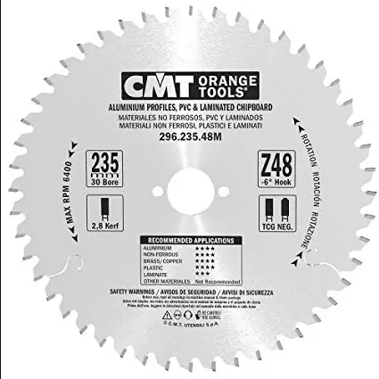 Disc de taiat pentru aluminiu CMT 296; 235x2,8x30; Z48; -6°