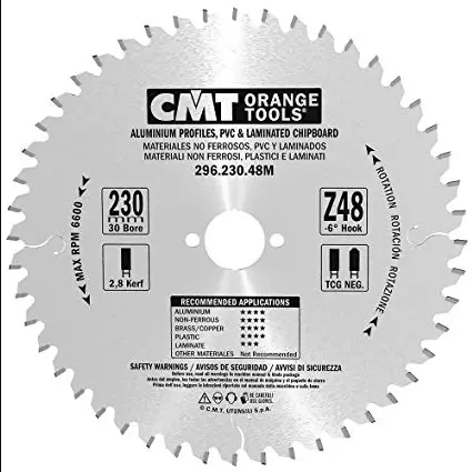 Disc de taiat pentru aluminiu CMT 296; 230x2,8x30; Z48; -6° Disc de taiat pentru aluminiu CMT 296; 230x2,8x30; Z48; -6°