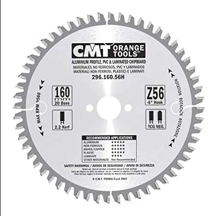 Disc de ferastrau pentru aluminiu CMT 296; 165x2,2x20; Z56; -6°