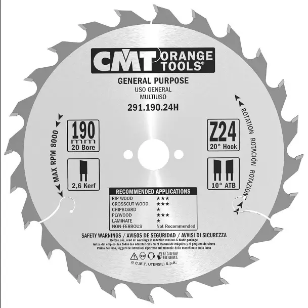 Disc de taiere CMT 291; 190x2.6x20; Z24; 20° Disc de taiere CMT 291; 190x2.6x20; Z24; 20°