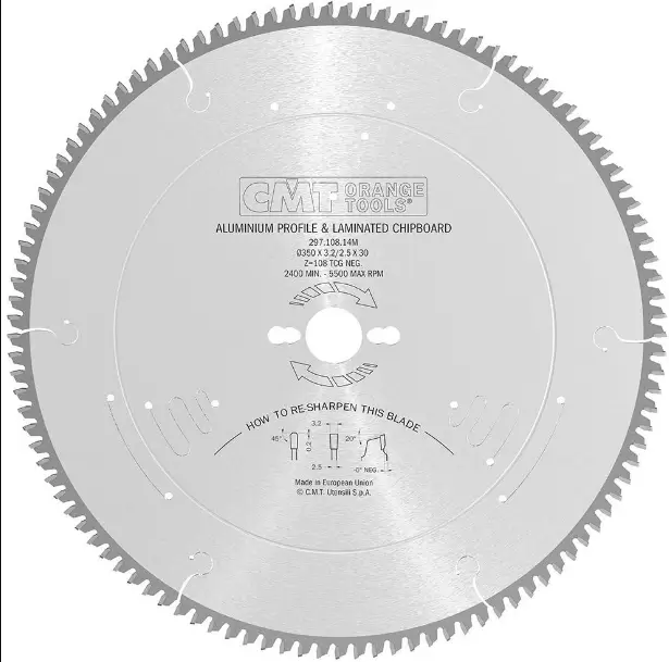 Disc de taiat pentru aluminiu CMT 297; 350x3,2x30; Z108; -6°