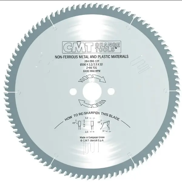 Disc de ferastrau pentru aluminiu CMT 284; 300x3,2x32; Z96; 5°