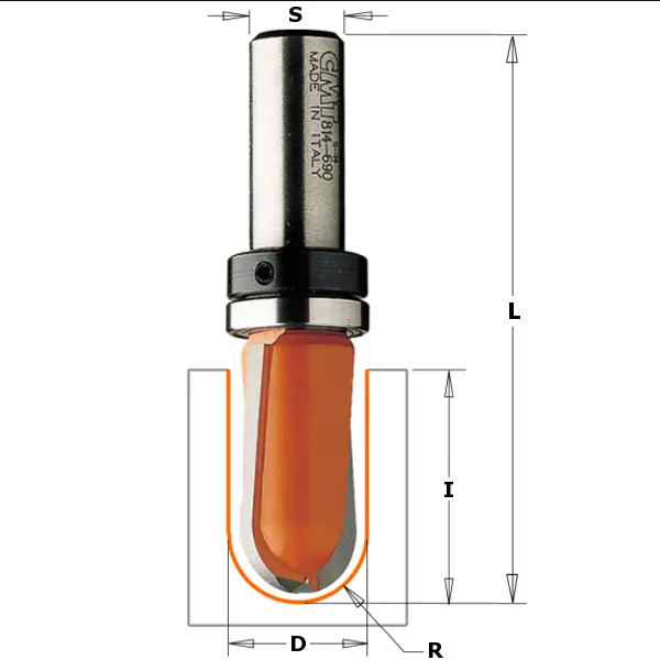 Freza cu raza convexa; S=1/4"; D=12,7 mm; cu rulment